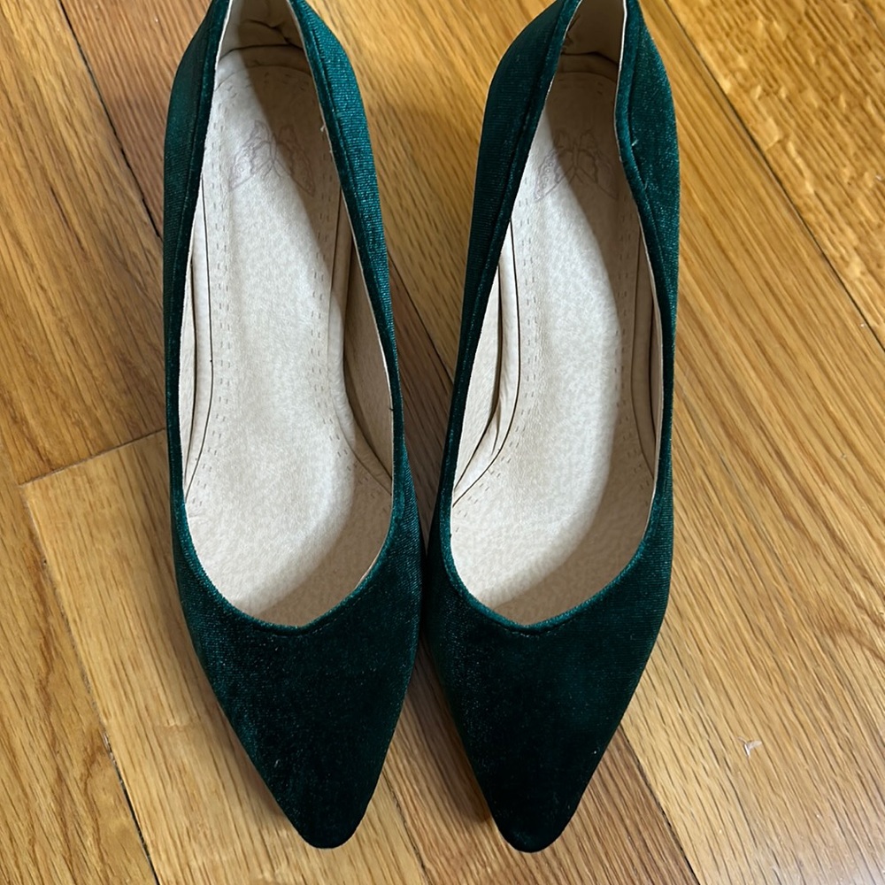 Emerald Green Embellished Velvet Heels